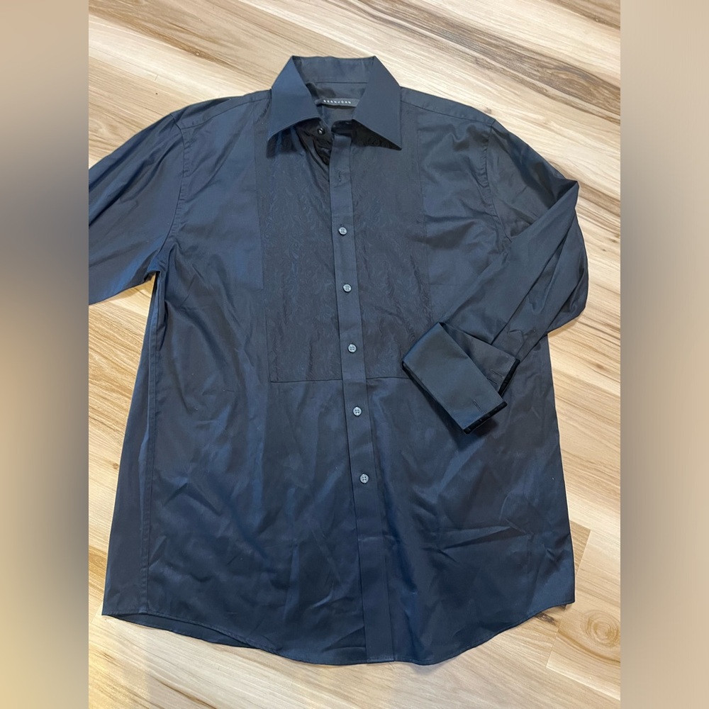 Sean John Men's Dress Shirt Size 34/35 16.5 Regular Fit Large Black Paisley Y2K